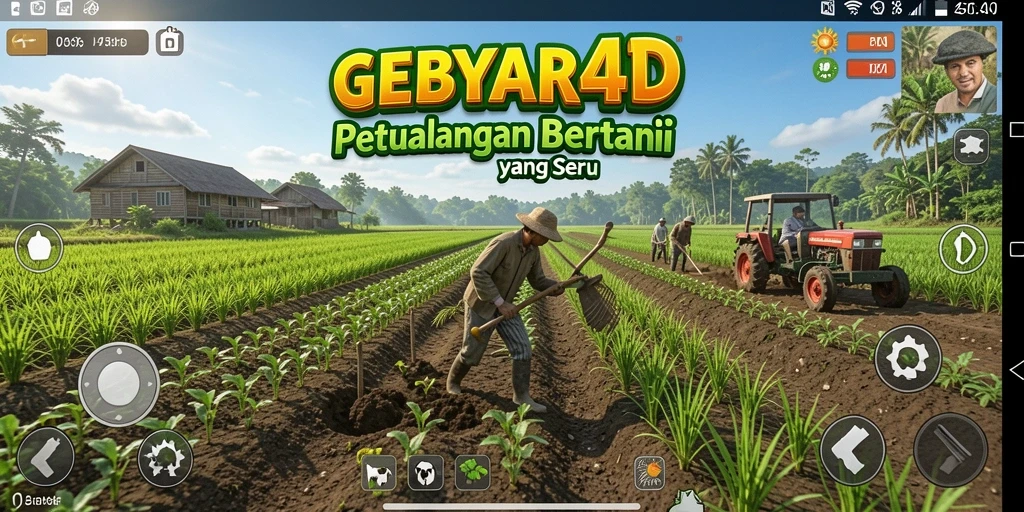 Screenshot gameplay GEBYAR4D menampilkan petani yang sedang merawat tanaman.