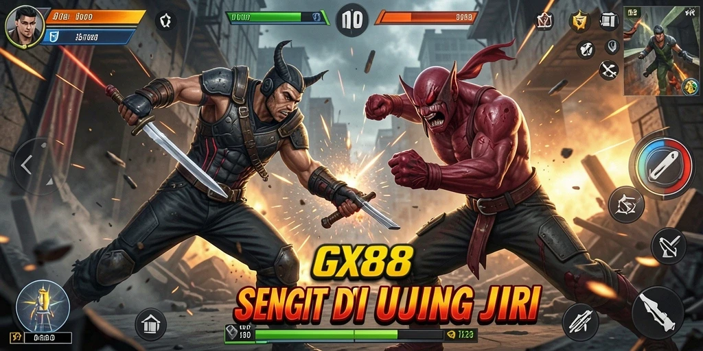 Screenshot gameplay GX88 dengan karakter Fighting yang epik.