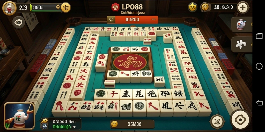 Screenshot gameplay LPO88 menampilkan ubin Mahjong yang berwarna-warni.